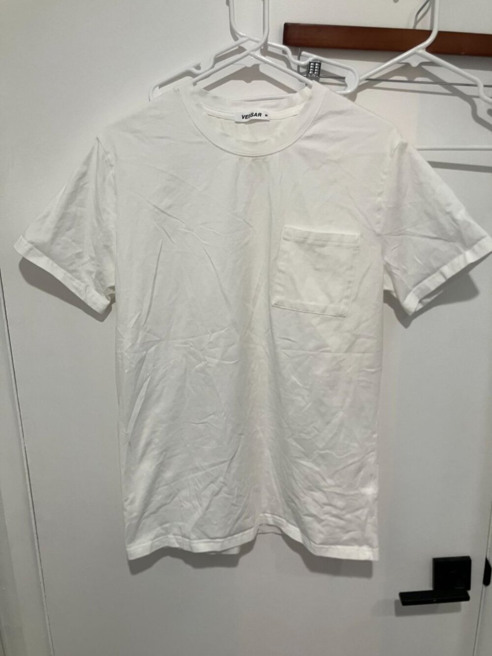 VEIISAR Men's Heavyweight Pocket T-Shirt Thick Crew Neck Tee, White, Size Medium